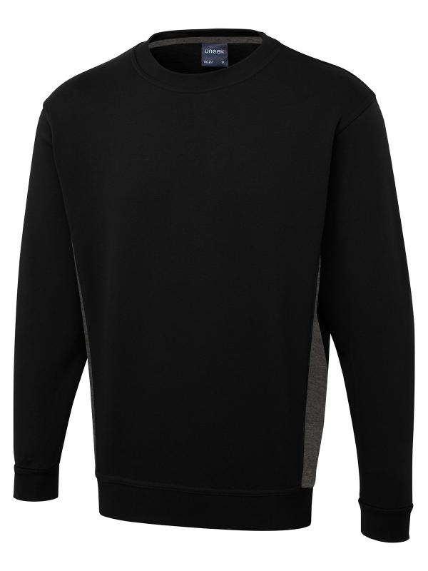 UC217 Black/Charcoal Two Tone Crew Neck Sweatshirt UC217 Black/Charcoal Two Tone Crew Neck Sweatshirt