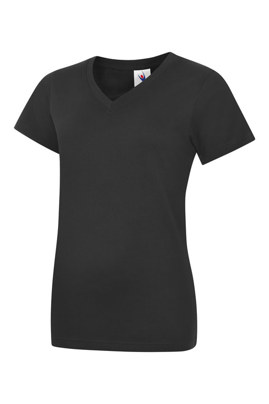 UC319 Black Ladies Classic V-Neck T-Shirt