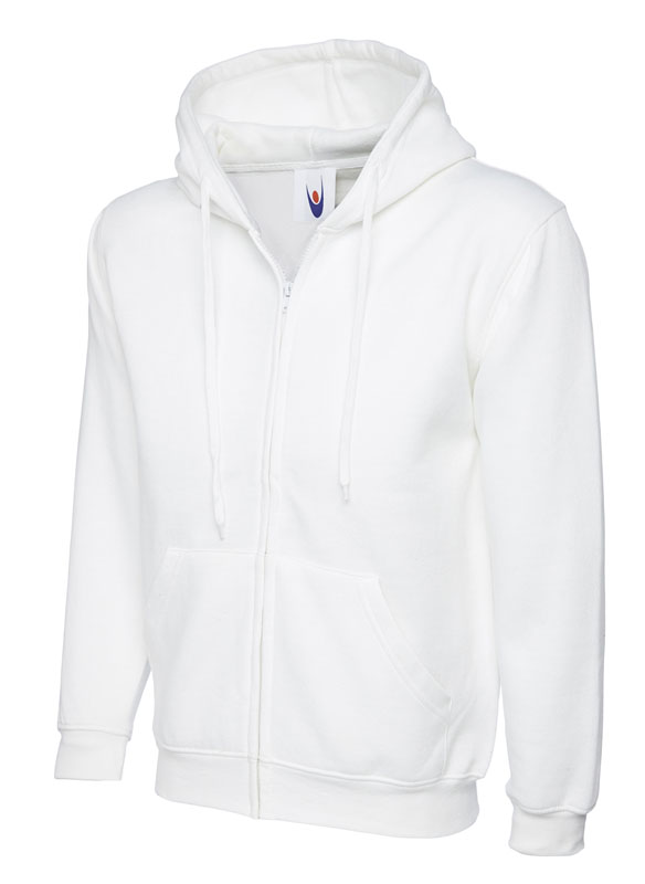 UC504 White Adults Classic Full Zip Hooded Sweatshirt