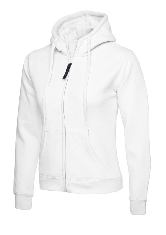 UC505 White Ladies Classic Full Zip Hooded Sweatshirt