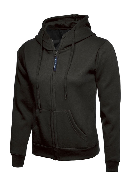 UC505 Black Ladies Classic Full Zip Hooded Sweatshirt