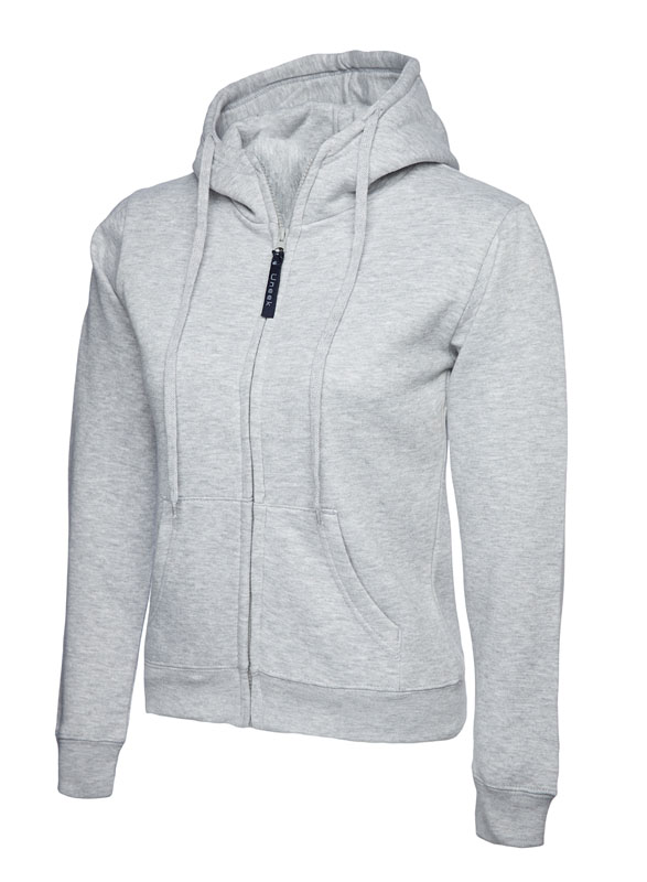 UC505 Heather Grey Ladies Classic Full Zip Hooded Sweatshirt