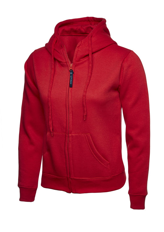 UC505 Red Ladies Classic Full Zip Hooded Sweatshirt