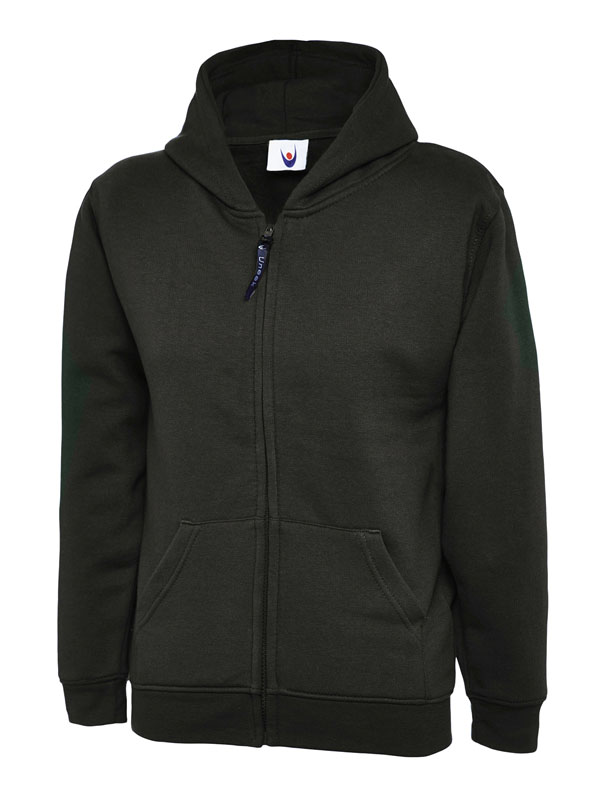 UC506 Black Childrens Classic Full Zip Hooded Sweatshirt