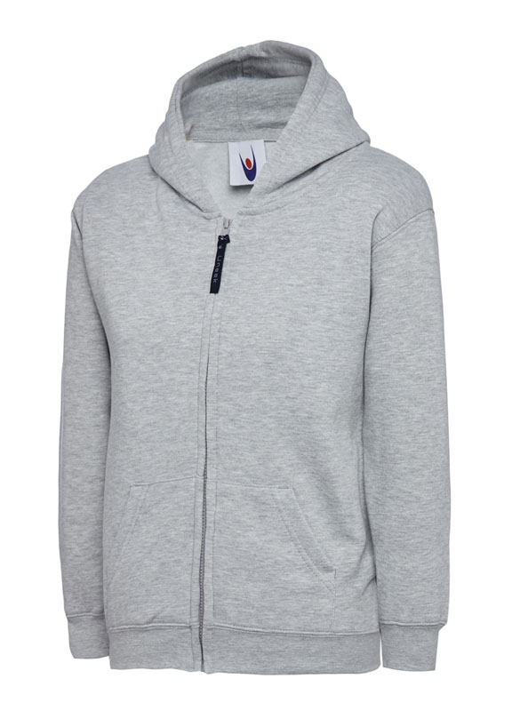 UC506 Heather Grey Childrens Classic Full Zip Hooded Sweatshirt