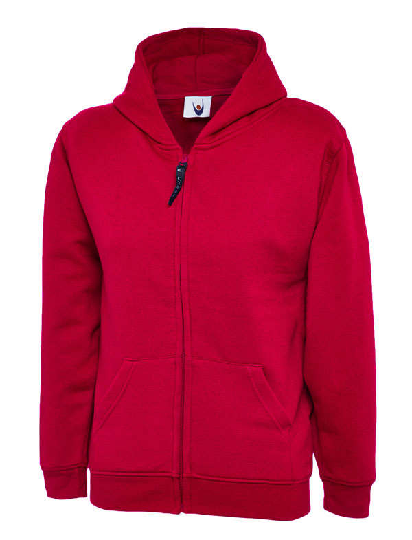 UC506 Red Childrens Classic Full Zip Hooded Sweatshirt