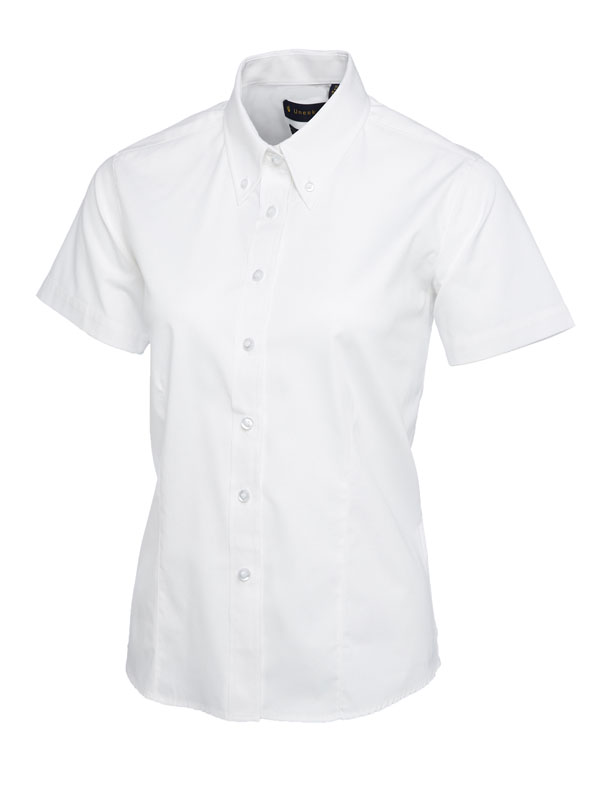 UC704 White Ladies Pinpoint Oxford Half Sleeve Shirt
