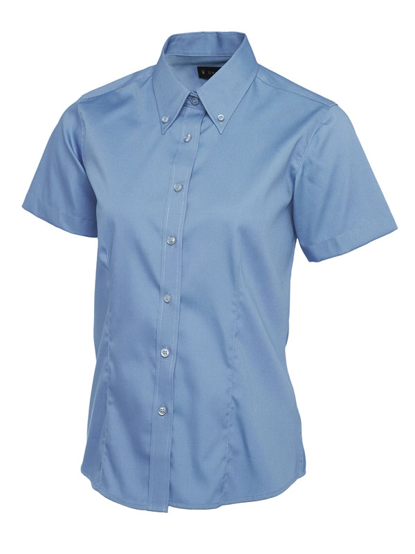UC704 Mid Blue Ladies Pinpoint Oxford Half Sleeve Shirt