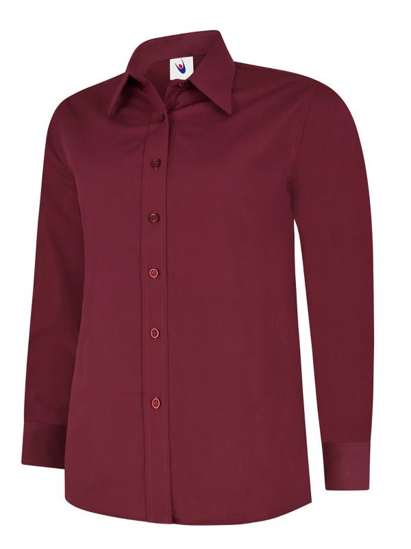 UC711 Burgundy Ladies Poplin Full Sleeve Shirt
