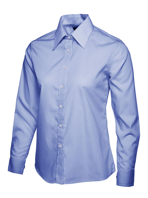 UC711 Mid Blue Ladies Poplin Full Sleeve Shirt UC711 Mid Blue Ladies Poplin Full Sleeve Shirt
