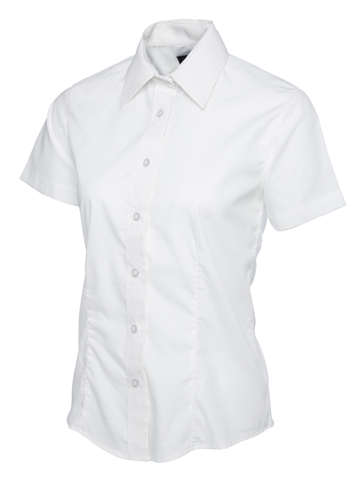 UC712 White Ladies Poplin Half Sleeve Shirt