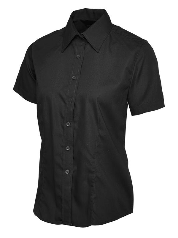 UC712 Black Ladies Poplin Half Sleeve Shirt