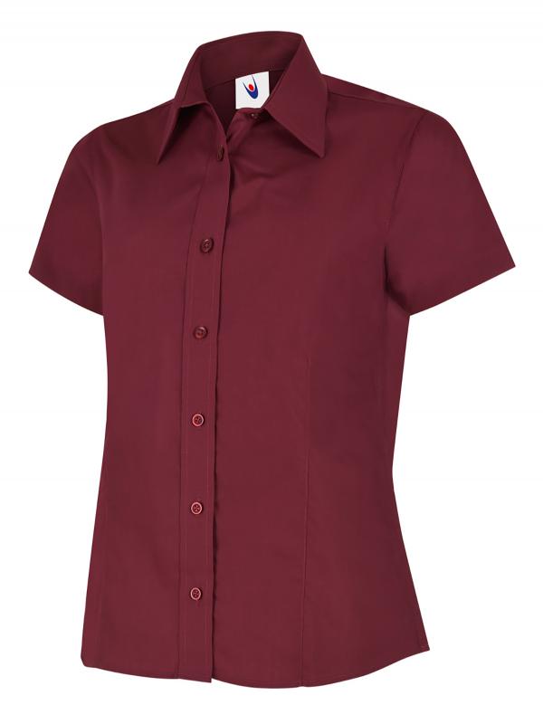 UC712 Burgundy Ladies Poplin Half Sleeve Shirt