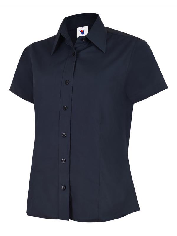 UC712 Navy Ladies Poplin Half Sleeve Shirt