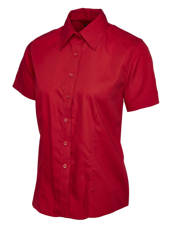UC712 Red Ladies Poplin Half Sleeve Shirt