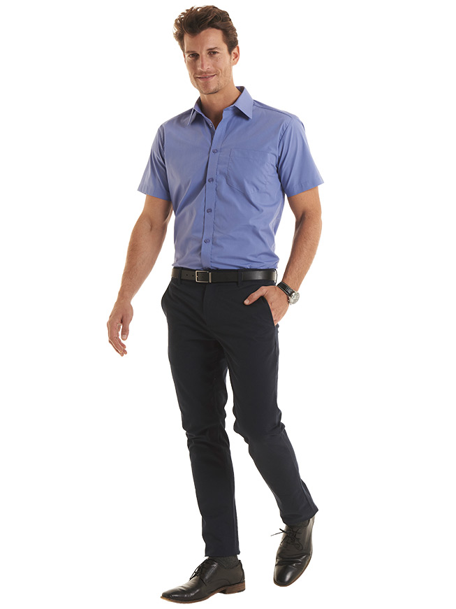 UC714 Mid Blue Men’s Short Sleeve Poplin Shirt