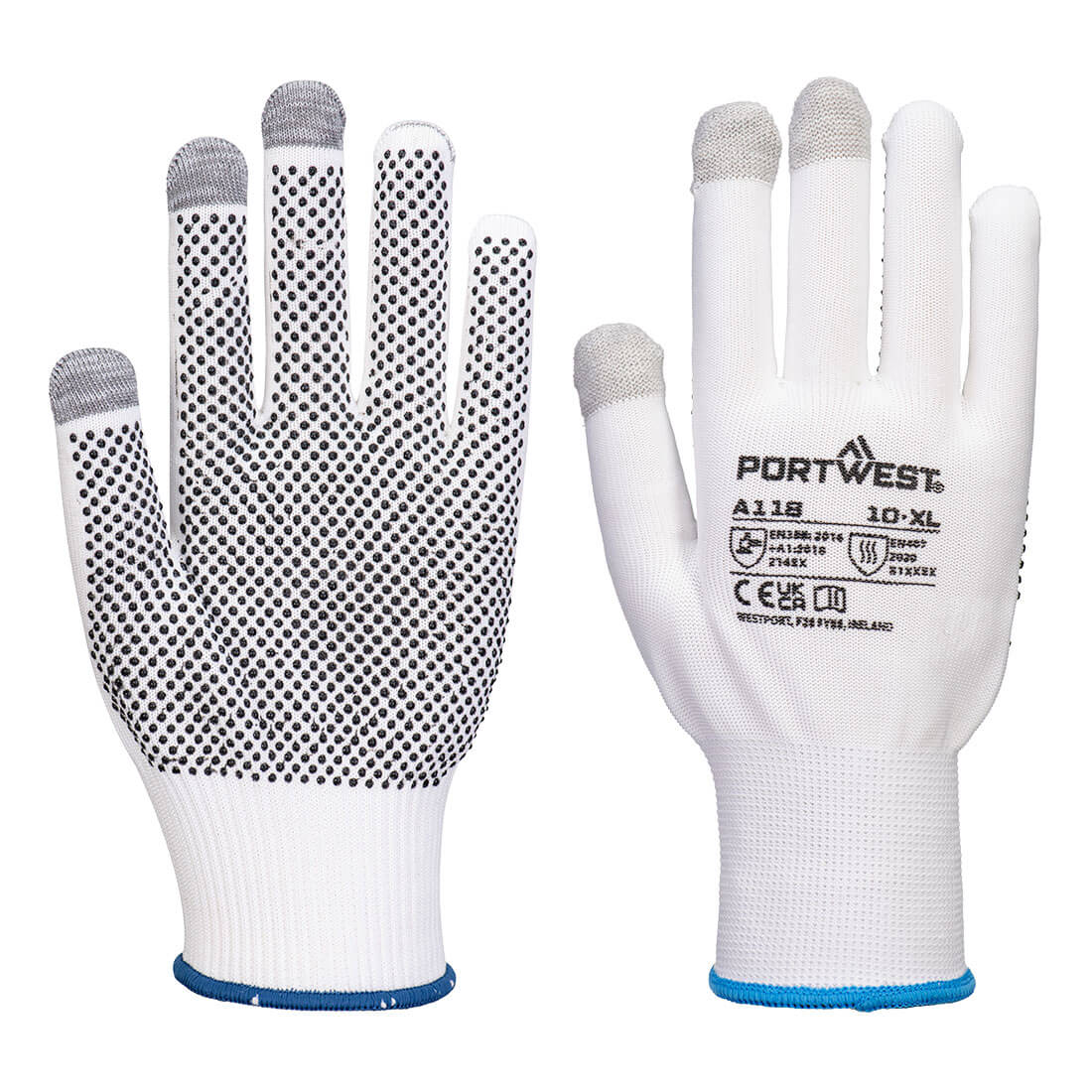 A118 Grip 13 PVC Dotted Touchscreen Glove White/Grey A118 Grip 13 PVC Dotted Touchscreen Glove White/Grey