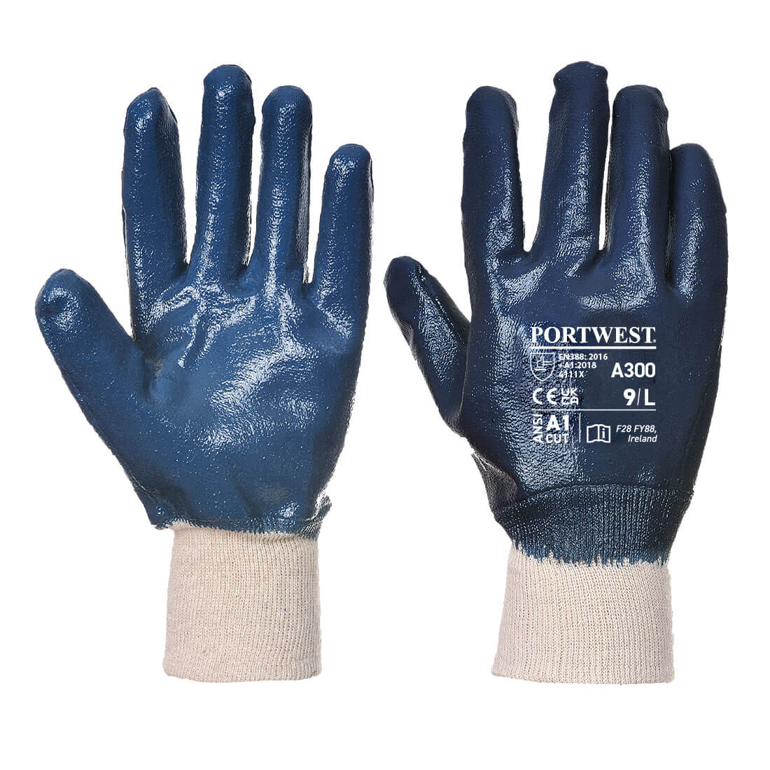 A300 Grip 12 Nitrile Full Dipped Knitwrist Glove Navy