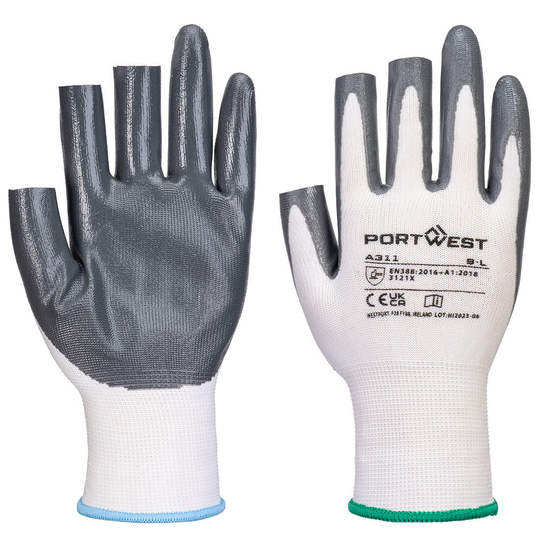 A311 Grip 13 Nitrile 3 Fingerless Glove White/Grey A311 Grip 13 Nitrile 3 Fingerless Glove White/Grey