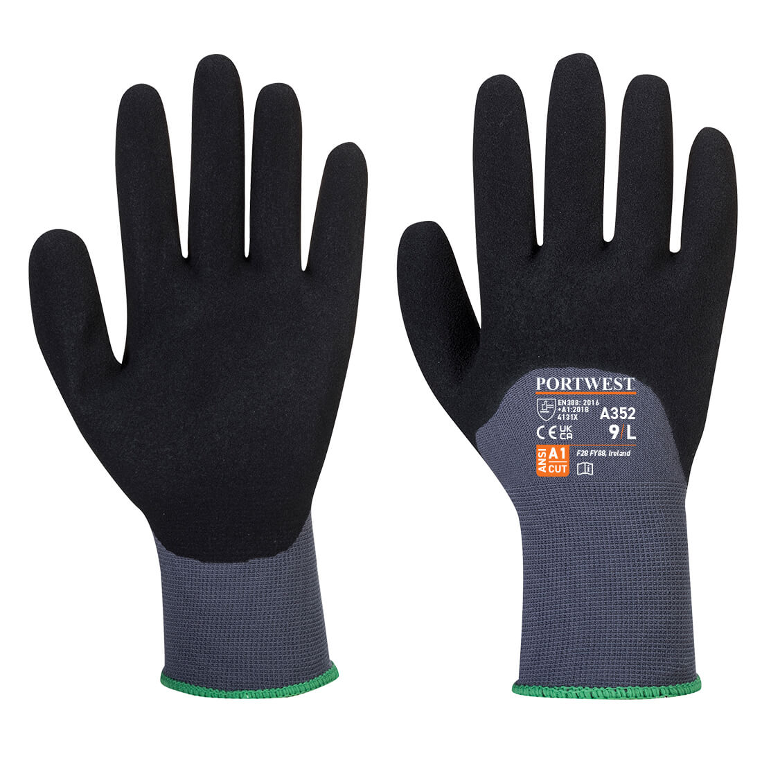A352 Grip 15 Nitrile Sandy 3/4 Palm Glove Grey/Black