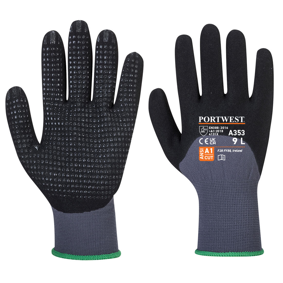 A353 Grip 15 Nitrile Sandy 3/4 Palm Dotted Glove Grey/Black A353 Grip 15 Nitrile Sandy 3/4 Palm Dotted Glove Grey/Black