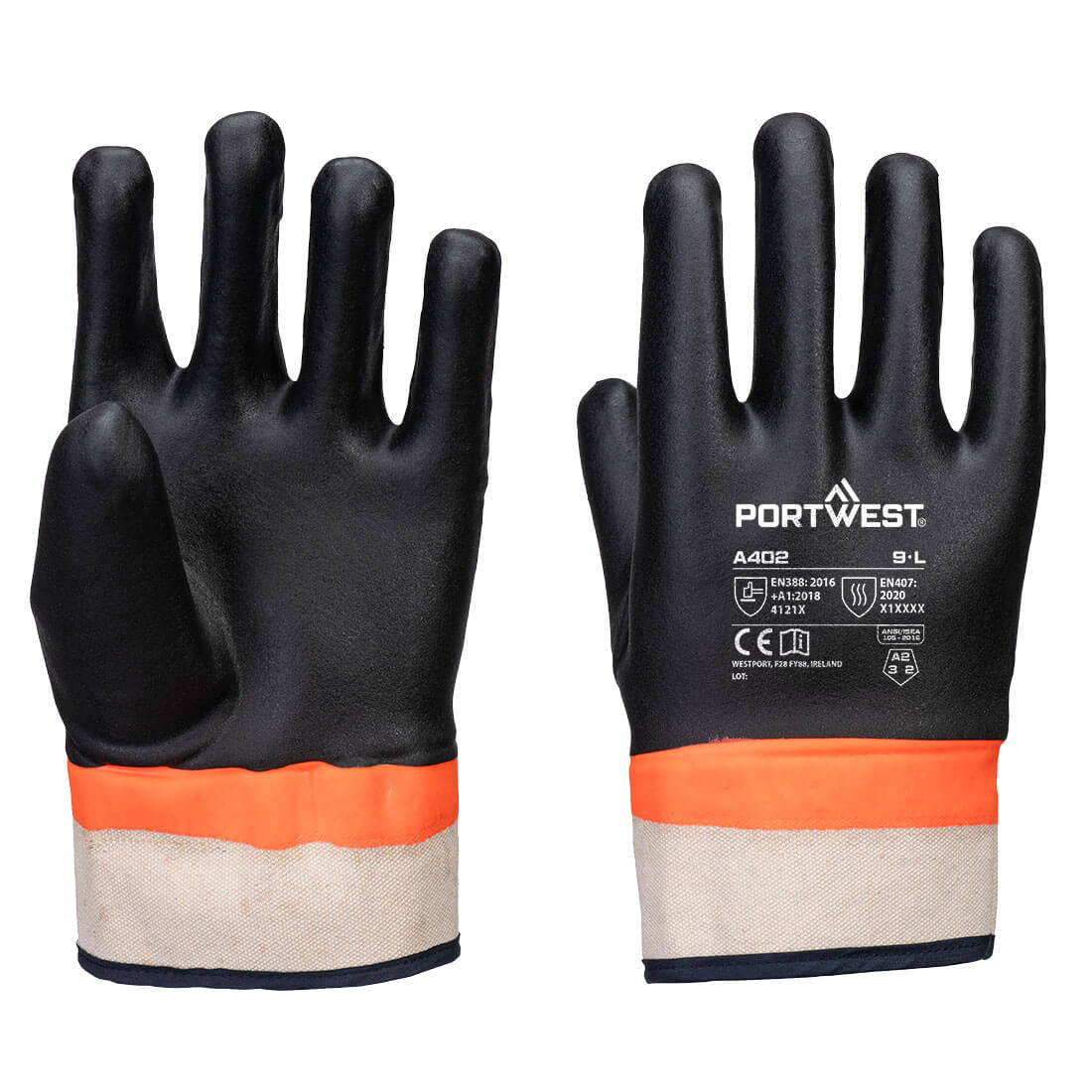 A402 Grip PVC Sandy Double Dipped Glove Black/Orange A402 Grip PVC Sandy Double Dipped Glove Black/Orange
