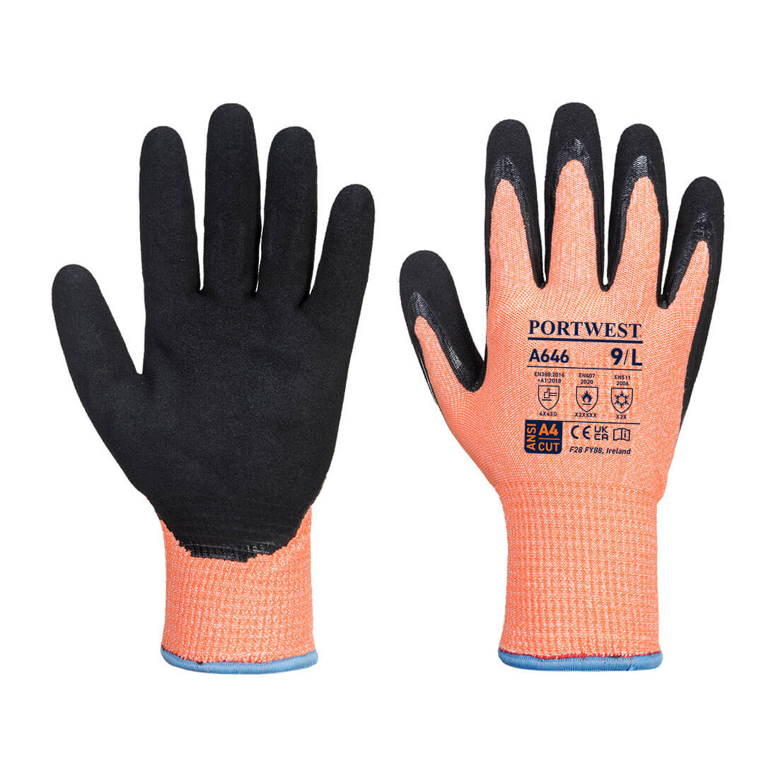 A646 Cut D13 Nitrile Viz-Tex Cold Glove Orange/Black