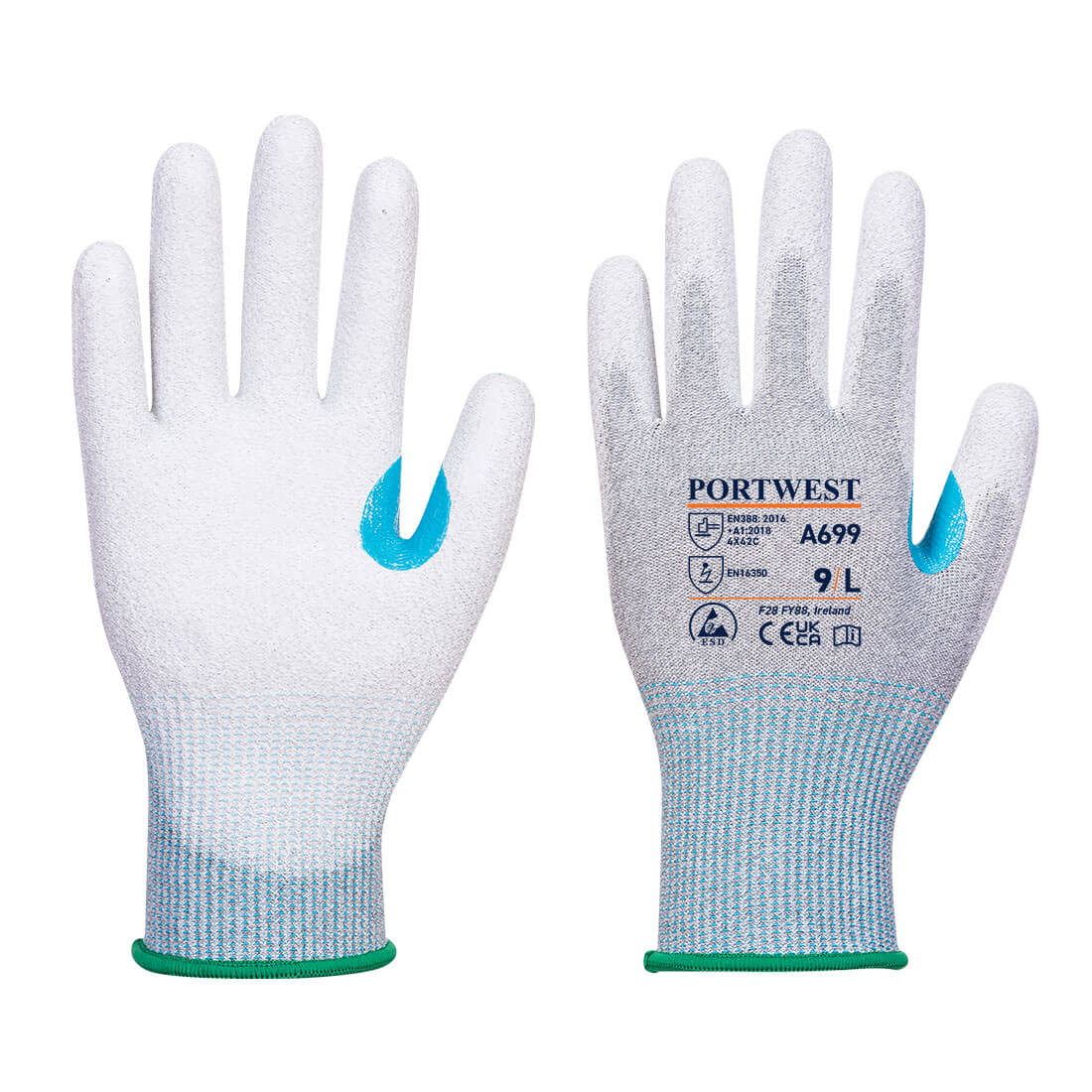 A699 MR13 ESD PU Palm Glove Grey/White A699 MR13 ESD PU Palm Glove Grey/White