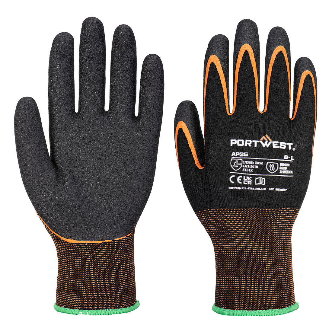 AP35 Grip 15 Nitrile Double Palm Glove Black/Orange