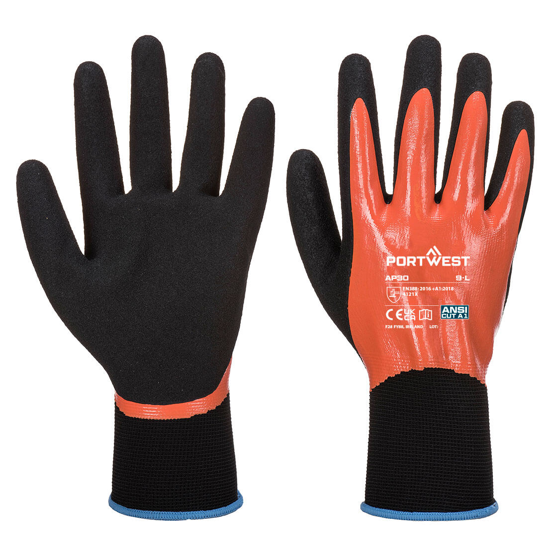 AP30 Grip 13 Nitrile Foam Aqua Glove Orange/Black AP30 Grip 13 Nitrile Foam Aqua Glove Orange/Black