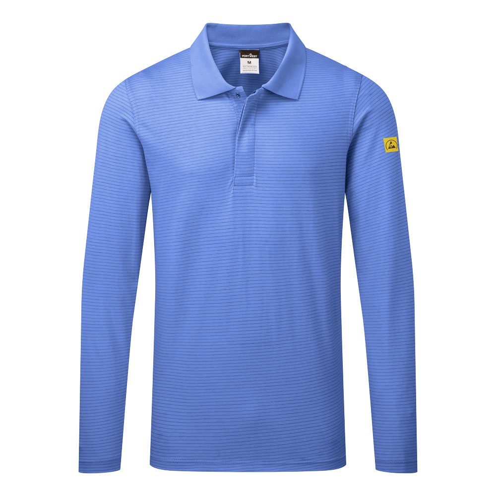 AS23 Anti-Static ESD Polo Shirt L/S Hamilton Blue AS23 Anti-Static ESD Polo Shirt L/S Hamilton Blue