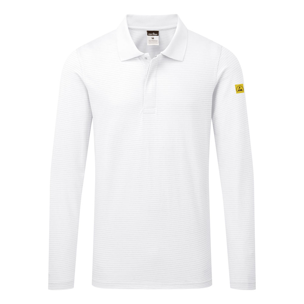 AS23 Anti-Static ESD Polo Shirt L/S White AS23 Anti-Static ESD Polo Shirt L/S White