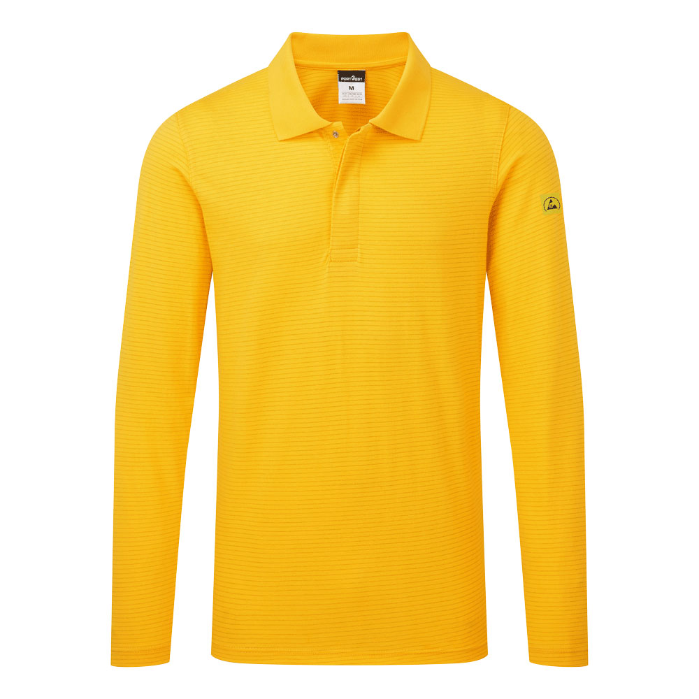 AS23 Anti-Static ESD Polo Shirt L/S Deep Yellow AS23 Anti-Static ESD Polo Shirt L/S Deep Yellow