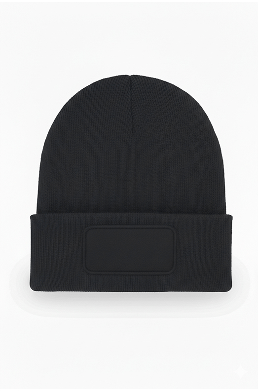 UC411 Black Rectangular Patch Beanie UC411 Black Rectangular Patch Beanie