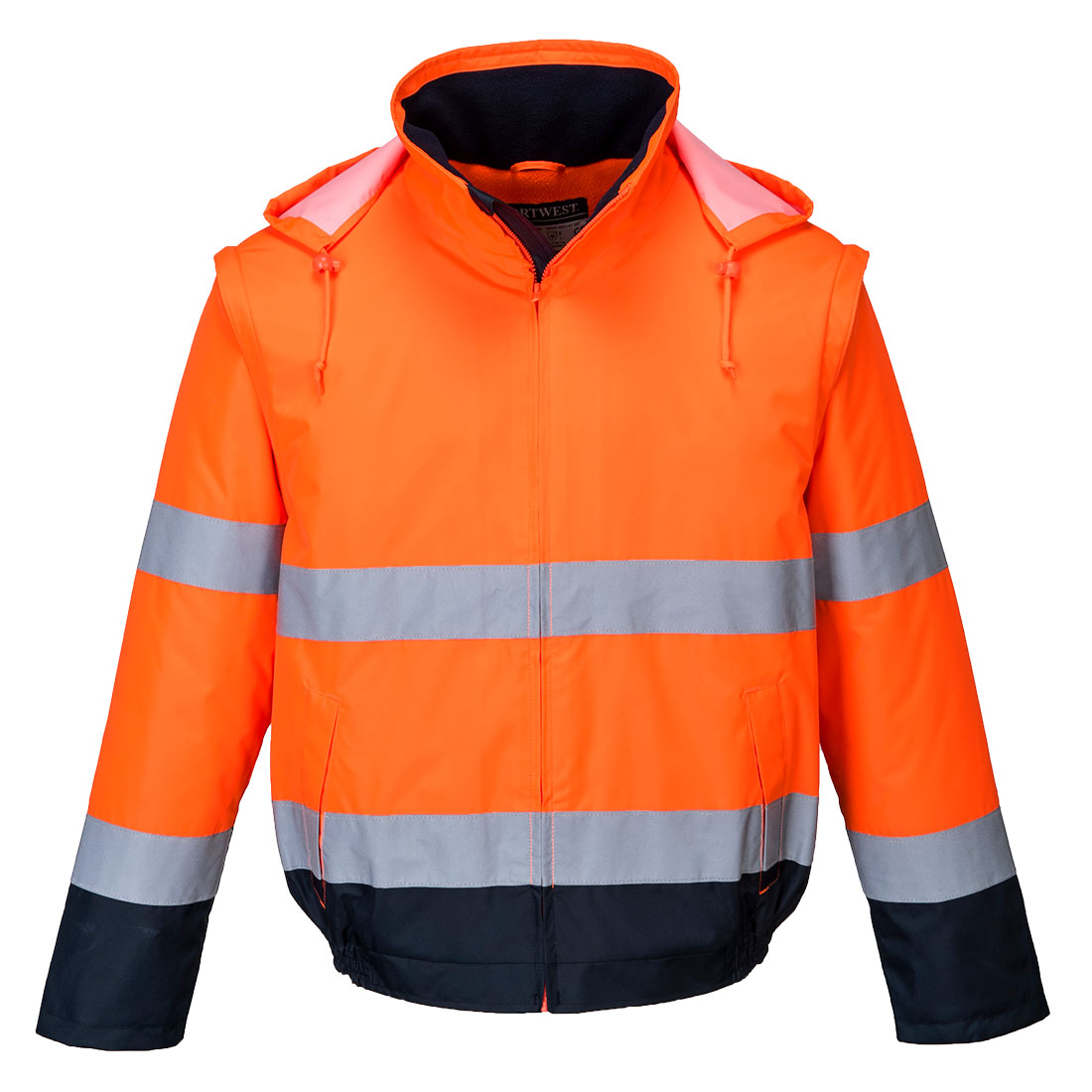 C464 Hi-Vis 2-in-1 Contrast Essential Lite Bomber Jacket Orange/Navy