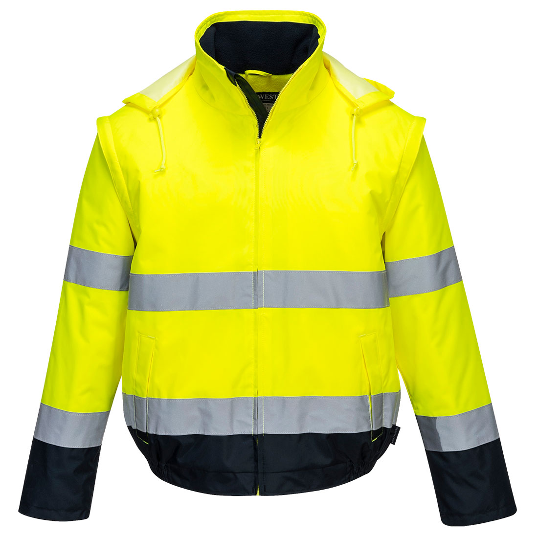 C464 Hi-Vis 2-in-1 Contrast Essential Lite Bomber Jacket Yellow/Navy