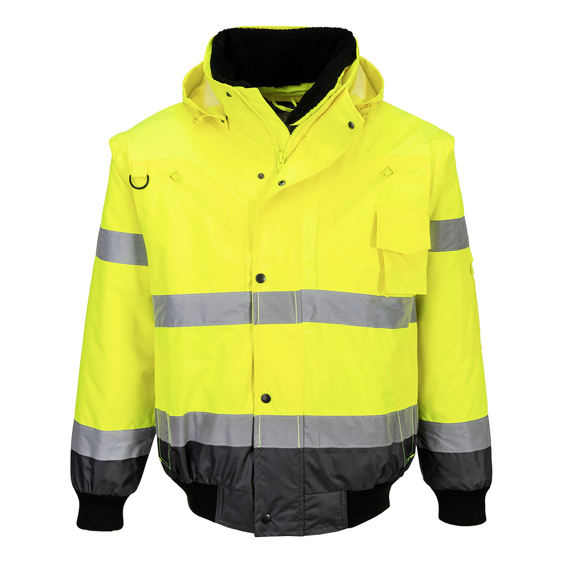 C465 Hi-Vis 3-in-1 Contrast Bomber Jacket Yellow/Grey