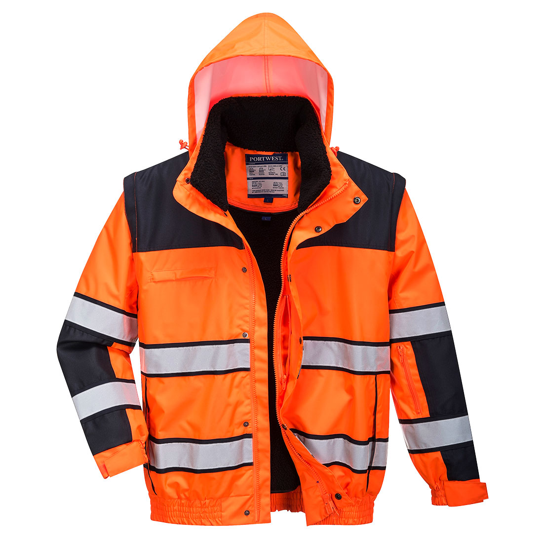 C466 Hi-Vis 3-in-1 Contrast Winter Bomber Jacket Orange/Black C466 Hi-Vis 3-in-1 Contrast Winter Bomber Jacket Orange/Black