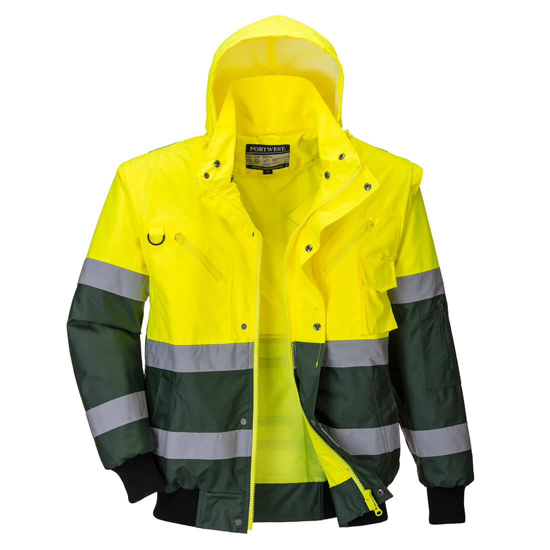 C565 Hi-Vis 3-in-1 X Back Contrast Bomber Jacket Yellow/Green C565 Hi-Vis 3-in-1 X Back Contrast Bomber Jacket Yellow/Green