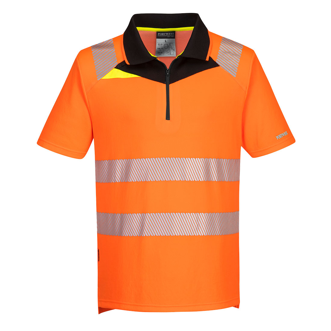 DX412 DX4 Hi-Vis Zip Polo Shirt S/S Orange/Black