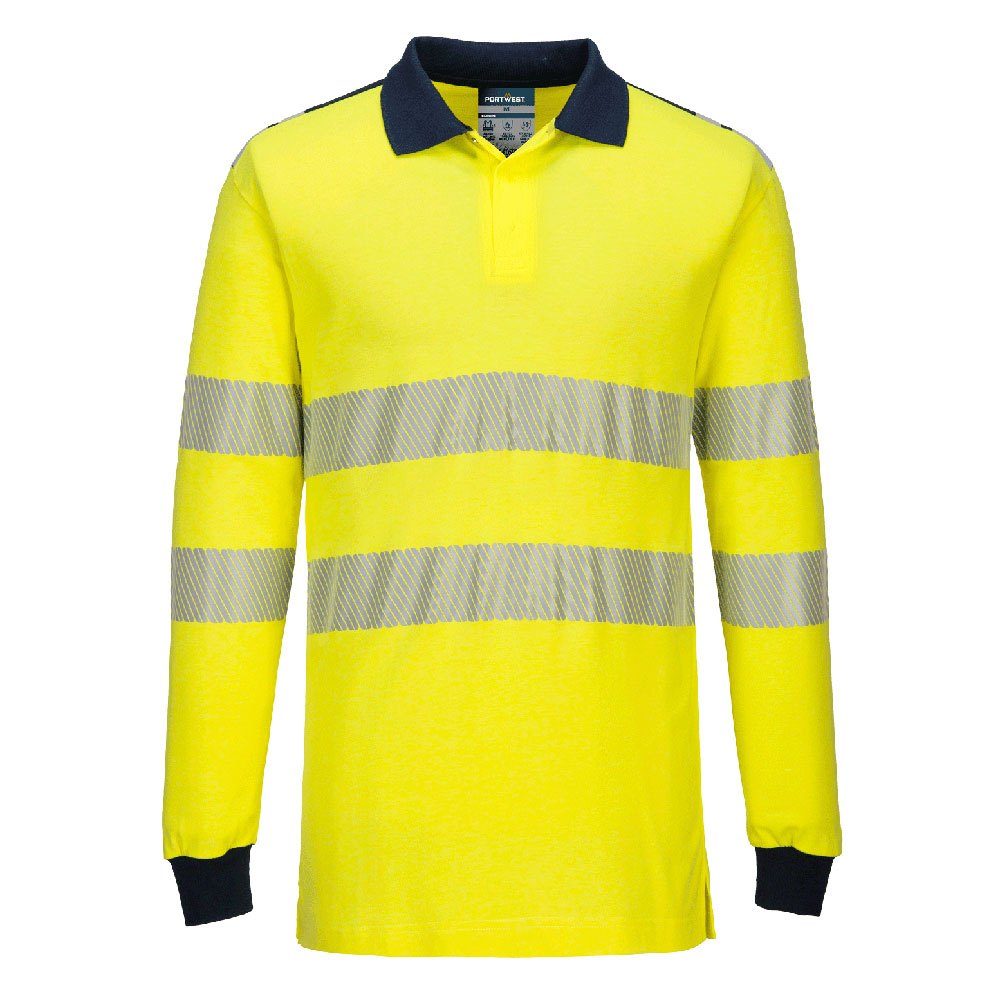 FR702 PW3 Modaflame Knit Hi-Vis FR Long Sleeve Polo Shirt Yellow/Navy FR702 PW3 Modaflame Knit Hi-Vis FR Long Sleeve Polo Shirt Yellow/Navy