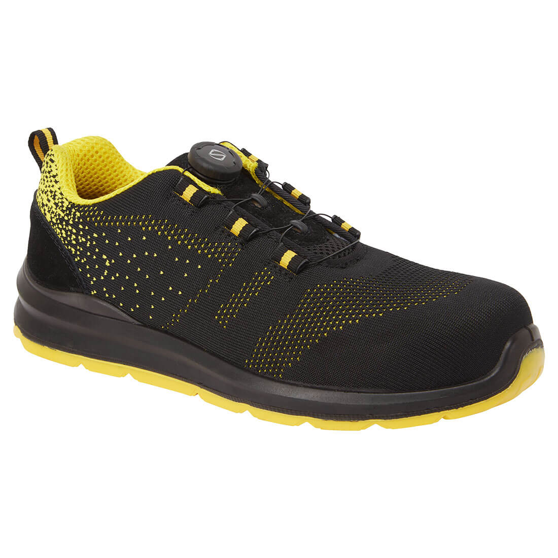 FT08 Portwest Composite Wire Lace Safety Trainer Knit S1P Black/Yellow