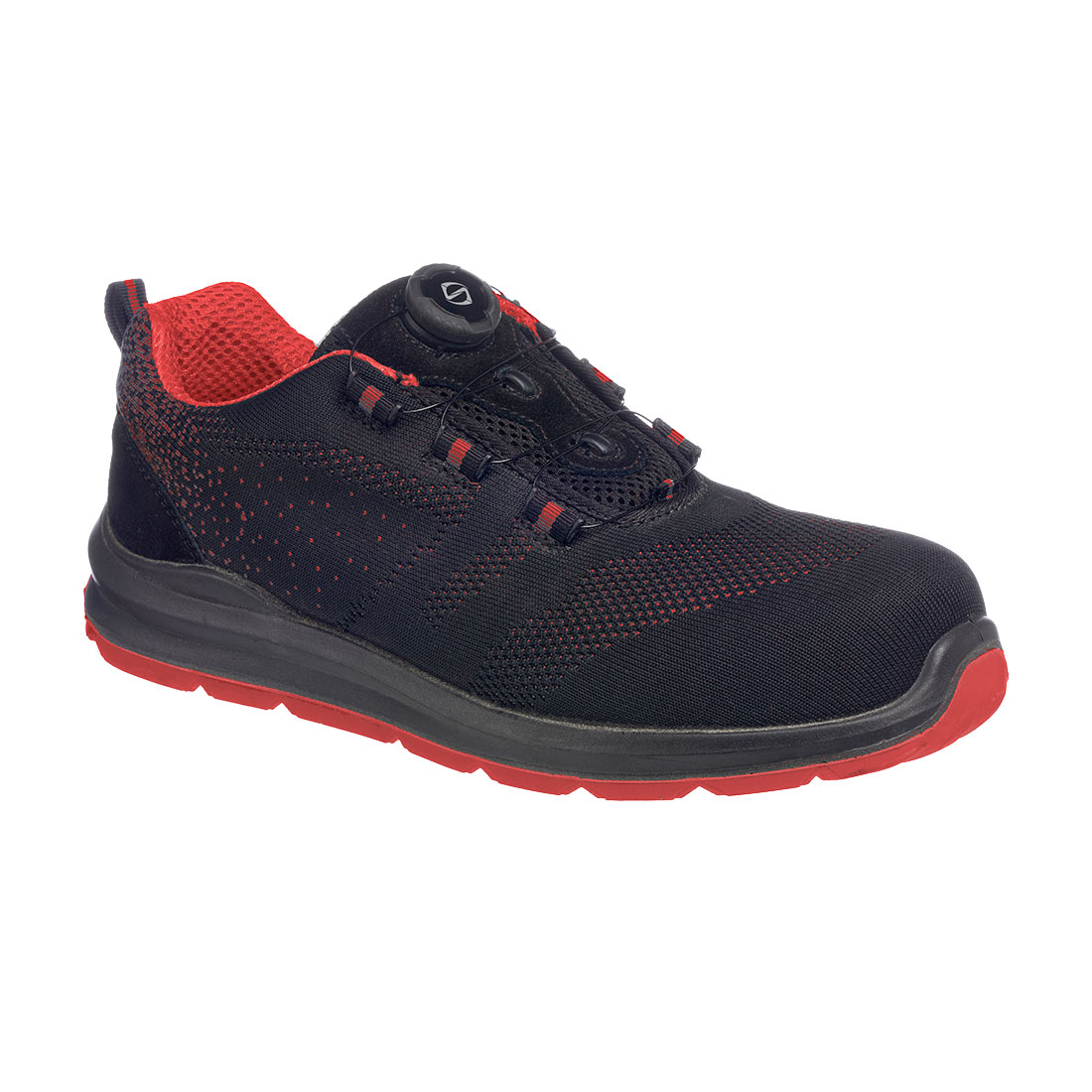 FT08 Portwest Composite Wire Lace Safety Trainer Knit S1P Black/Red FT08 Portwest Composite Wire Lace Safety Trainer Knit S1P Black/Red