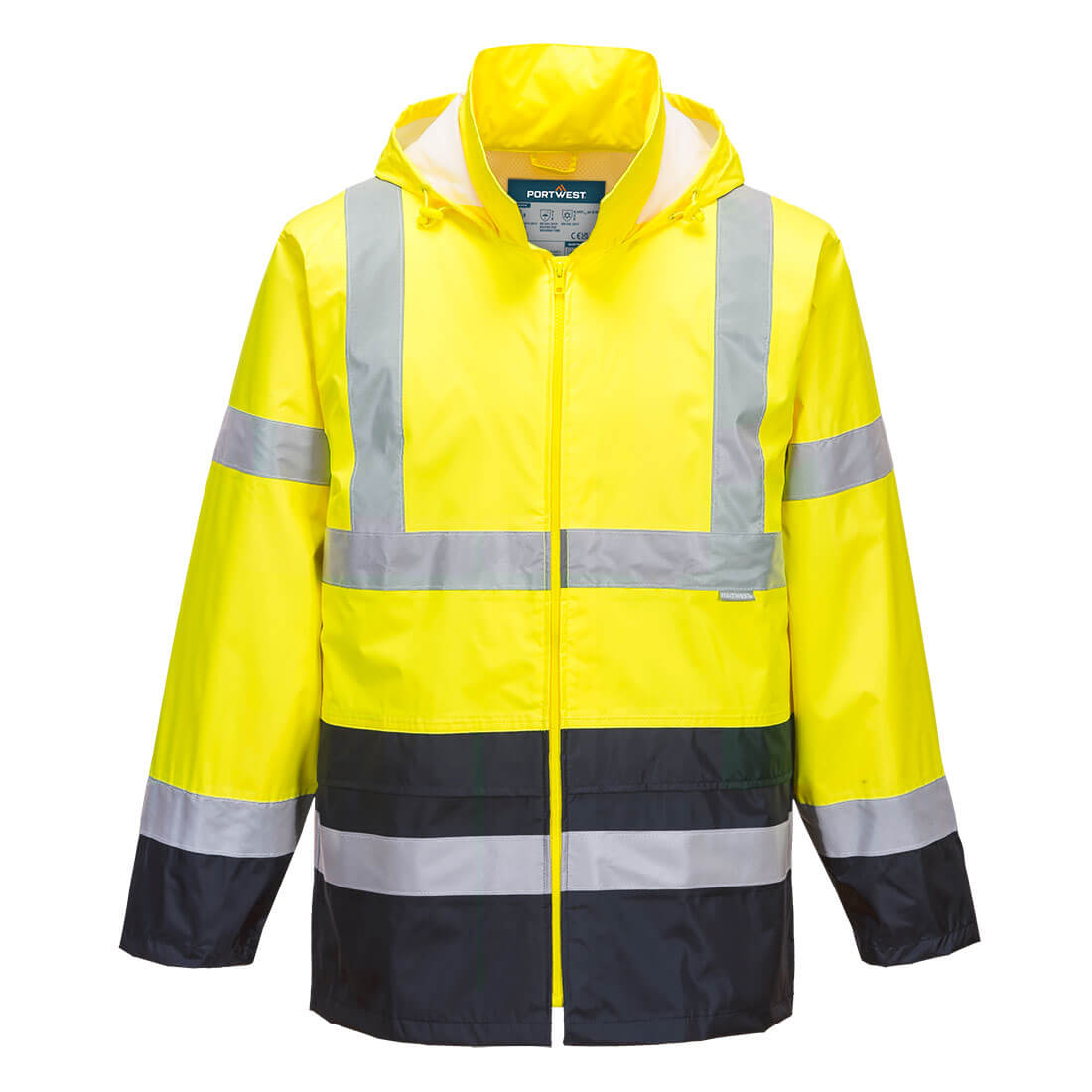 H443 Hi-Vis Contrast Classic Rain Jacket Yellow/Navy