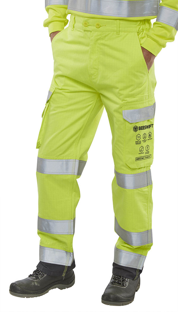 Beeswift Arc Compliant Hi-Vis Trousers Saturn Yellow / Navy Beeswift Arc Compliant Hi-Vis Trousers Saturn Yellow / Navy
