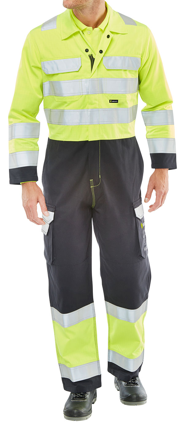Beeswift Arc Compliant Hi-Vis Boilersuit Saturn Yellow / Navy Beeswift Arc Compliant Hi-Vis Boilersuit Saturn Yellow / Navy