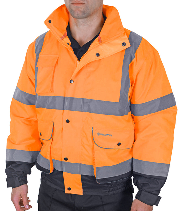 Beeswift Two-Tone Hi-Vis Constructor Bomber Jacket Orange / Navy Beeswift Two-Tone Hi-Vis Constructor Bomber Jacket Orange / Navy