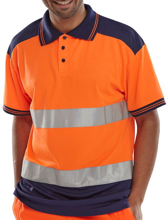 Beeswift Hi-Vis Two-Tone Polo Shirt Orange / Navy
