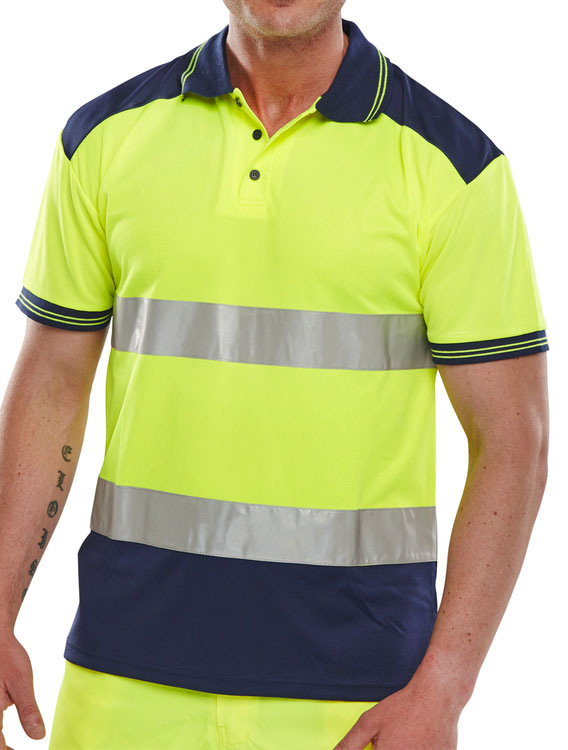 Beeswift Hi-Vis Two-Tone Polo Shirt Saturn Yellow / Navy Beeswift Hi-Vis Two-Tone Polo Shirt Saturn Yellow / Navy