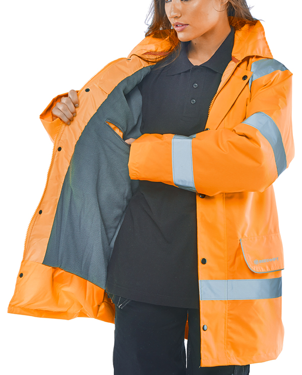 Beeswift Hi-Vis Fleece Lined Traffic Jacket Orange Beeswift Hi-Vis Fleece Lined Traffic Jacket Orange